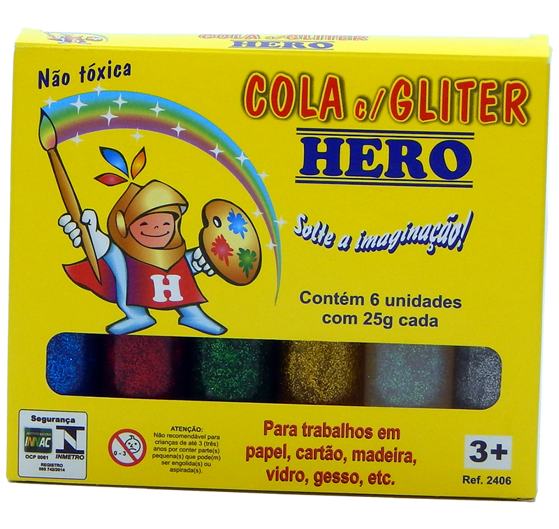 Cola com Gliter Hero Estojo com 6 cores